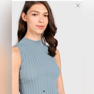 Guess Sleeveless Ribbed Mock Neck Tank - Dusty Blue